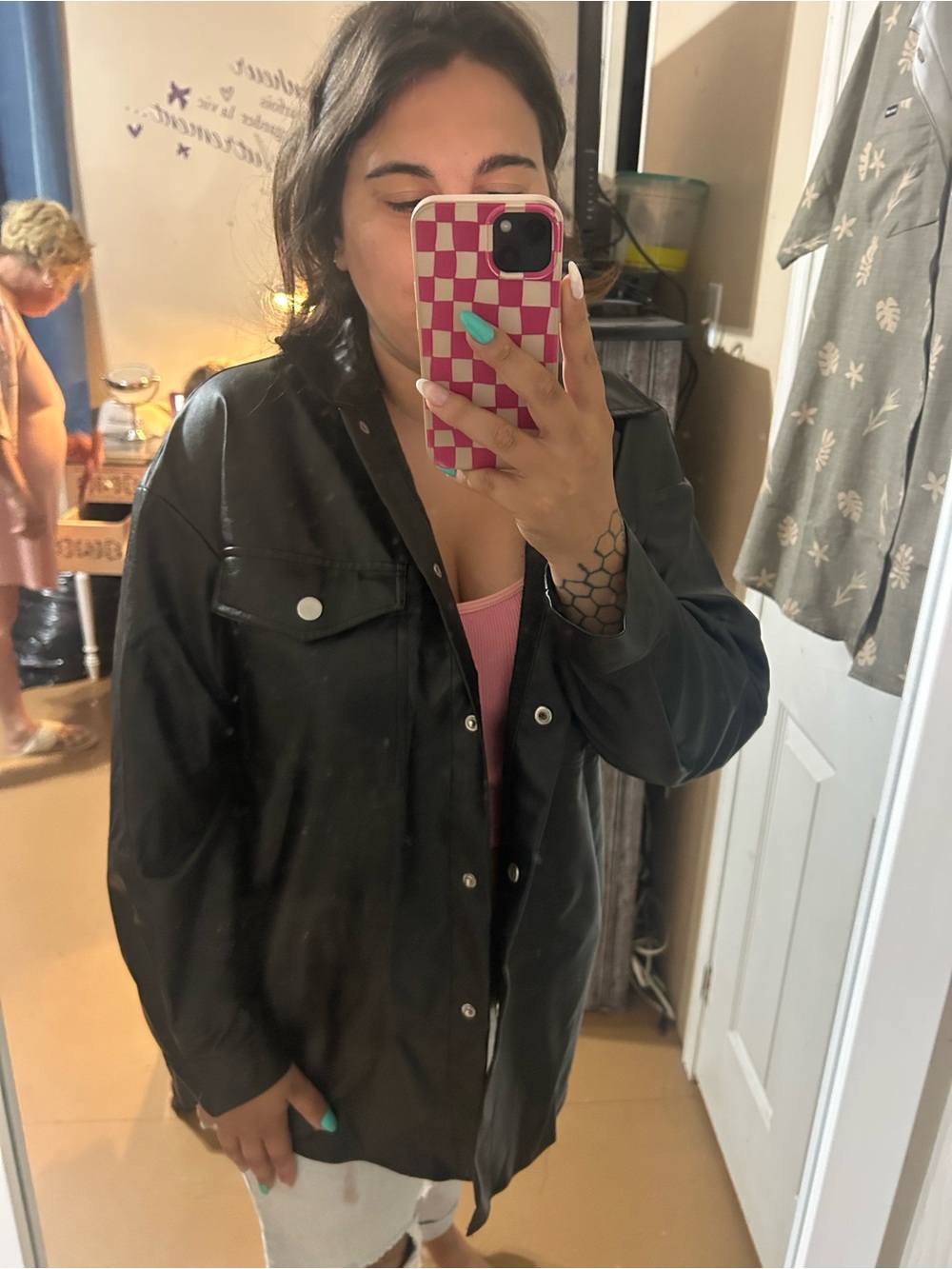 SHEIN Black Faux Leather Button-Up Jacket